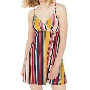 PLANET GOLD Striped Magenta Mini Dress w Buttons